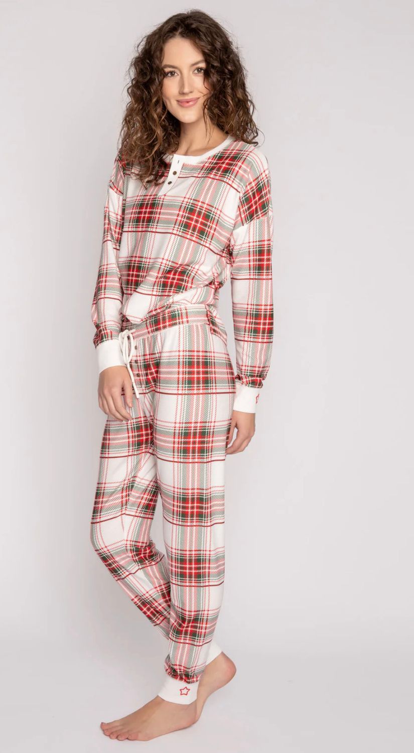 2Pc lounge set, Color: Winter Plaid, Size: XS