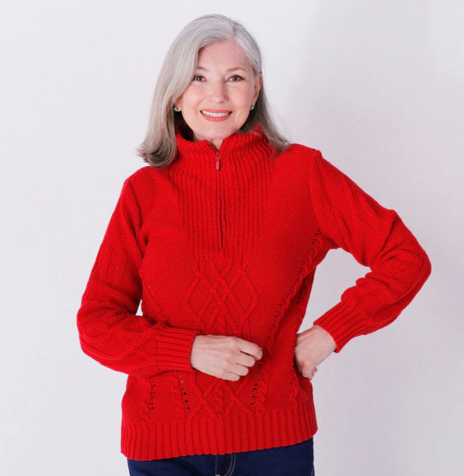 Quinlan 3/4 zip sweater , Color: RED, Size: S