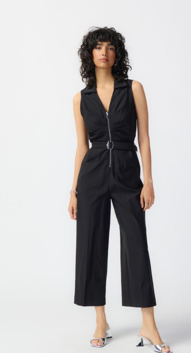 Sleeveless zip front jumpsuit, Color: Black, Size: 12