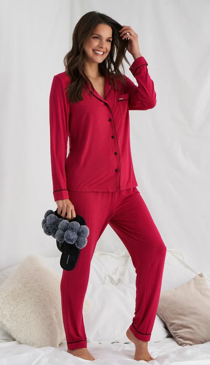 Bamboo Pj set, Color: Scarlet, Size: 6