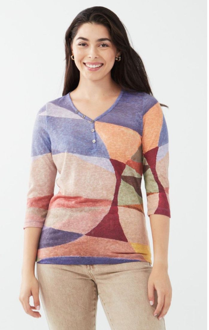V-neck top, Color: Glass Geo, Size: M