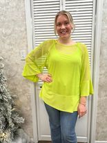 Mesh silky knit 2pc top, Color: Key Lime, Size: 8