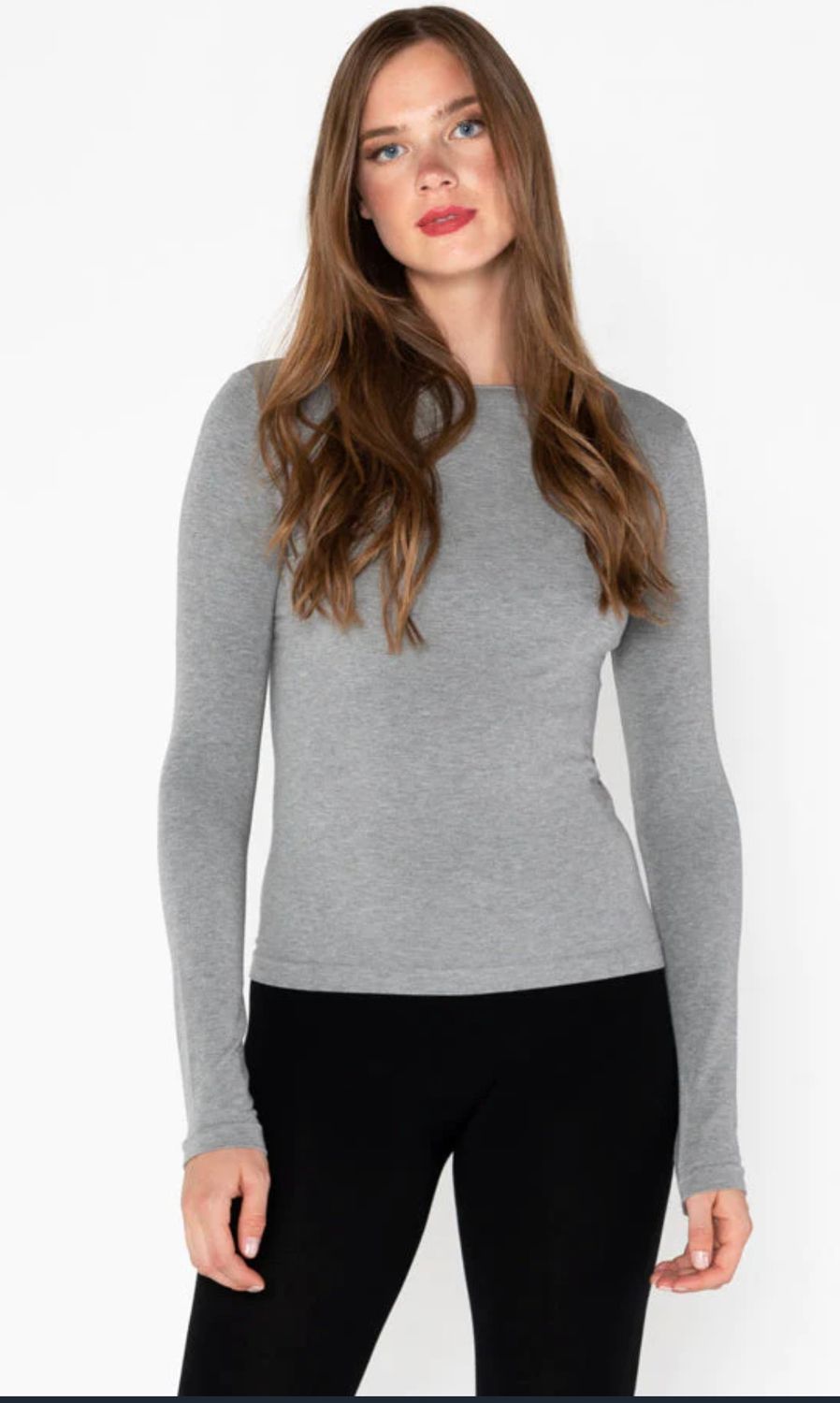 Long sleeve bamboo crew neck top, Color: Heather Silver, Size: O/S