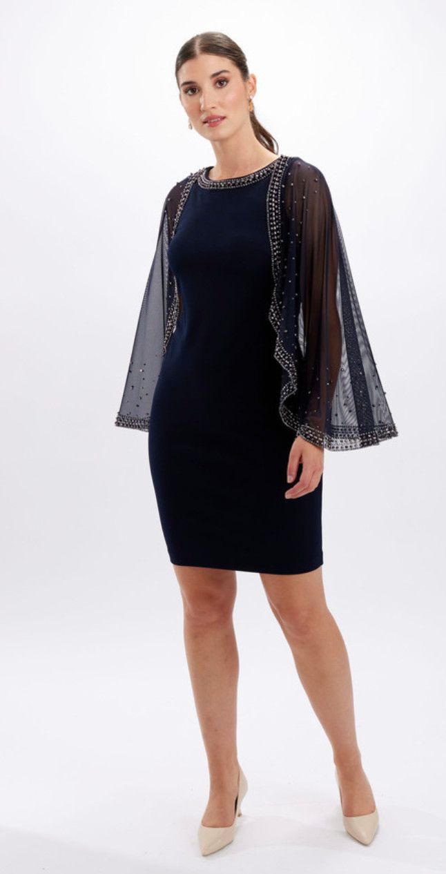 Midnight navy beaded cape dress, Size: 12