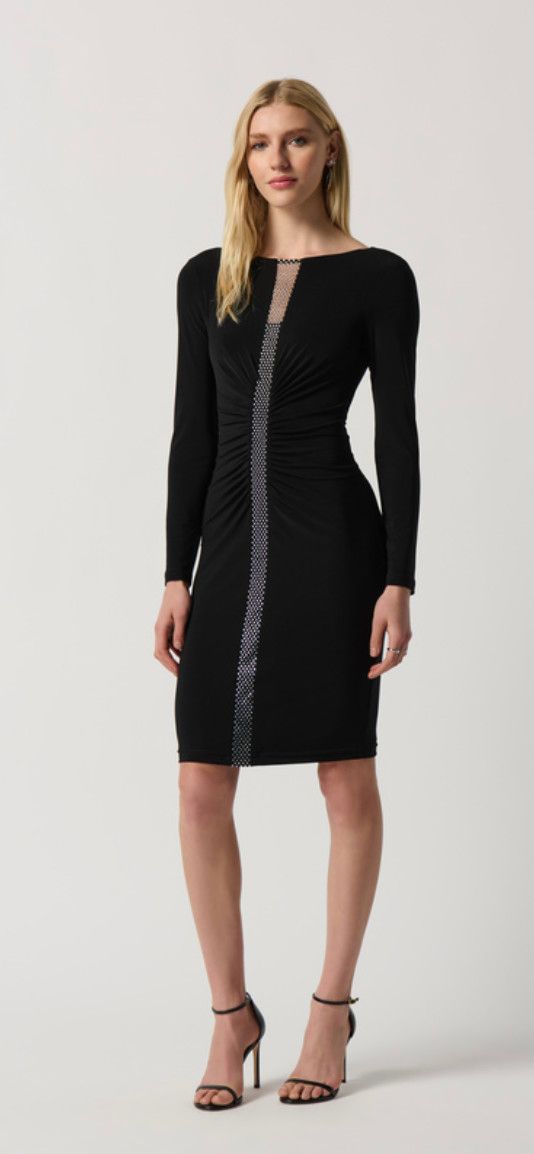 Rhinestone mesh panel dress, Color: Black, Size: 10