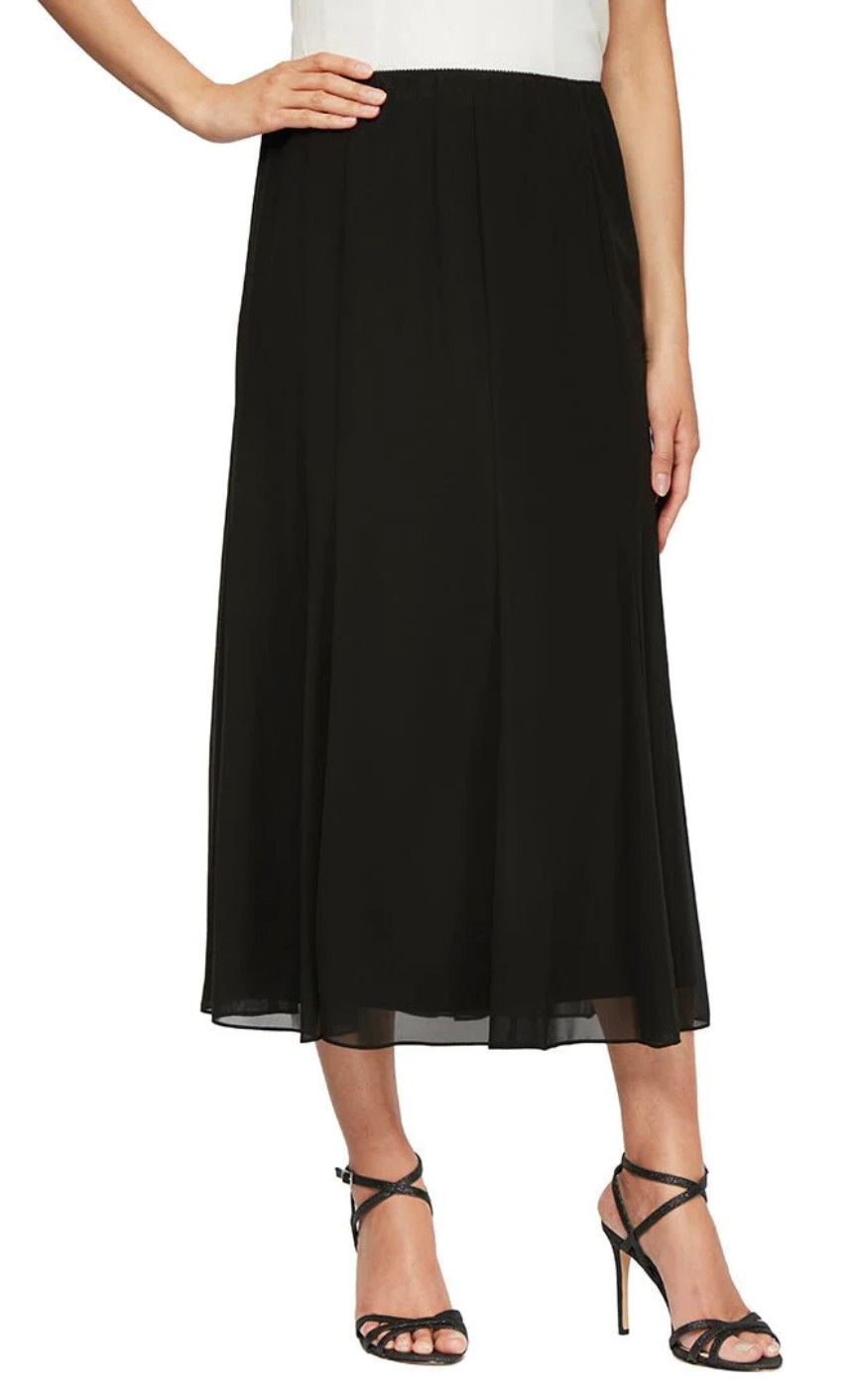 Chiffon tea length skirt , Color: Black, Size: S