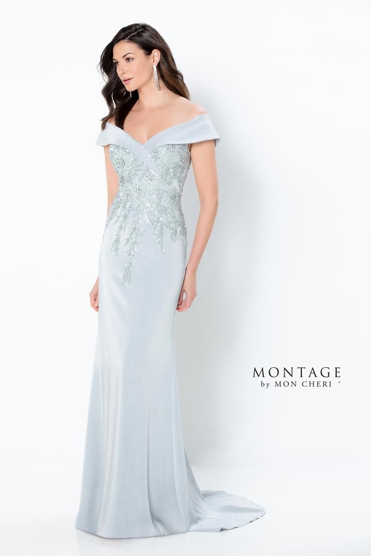 Off the shoulder crepe fit applique gown, Color: Ice Grey, Size: 8