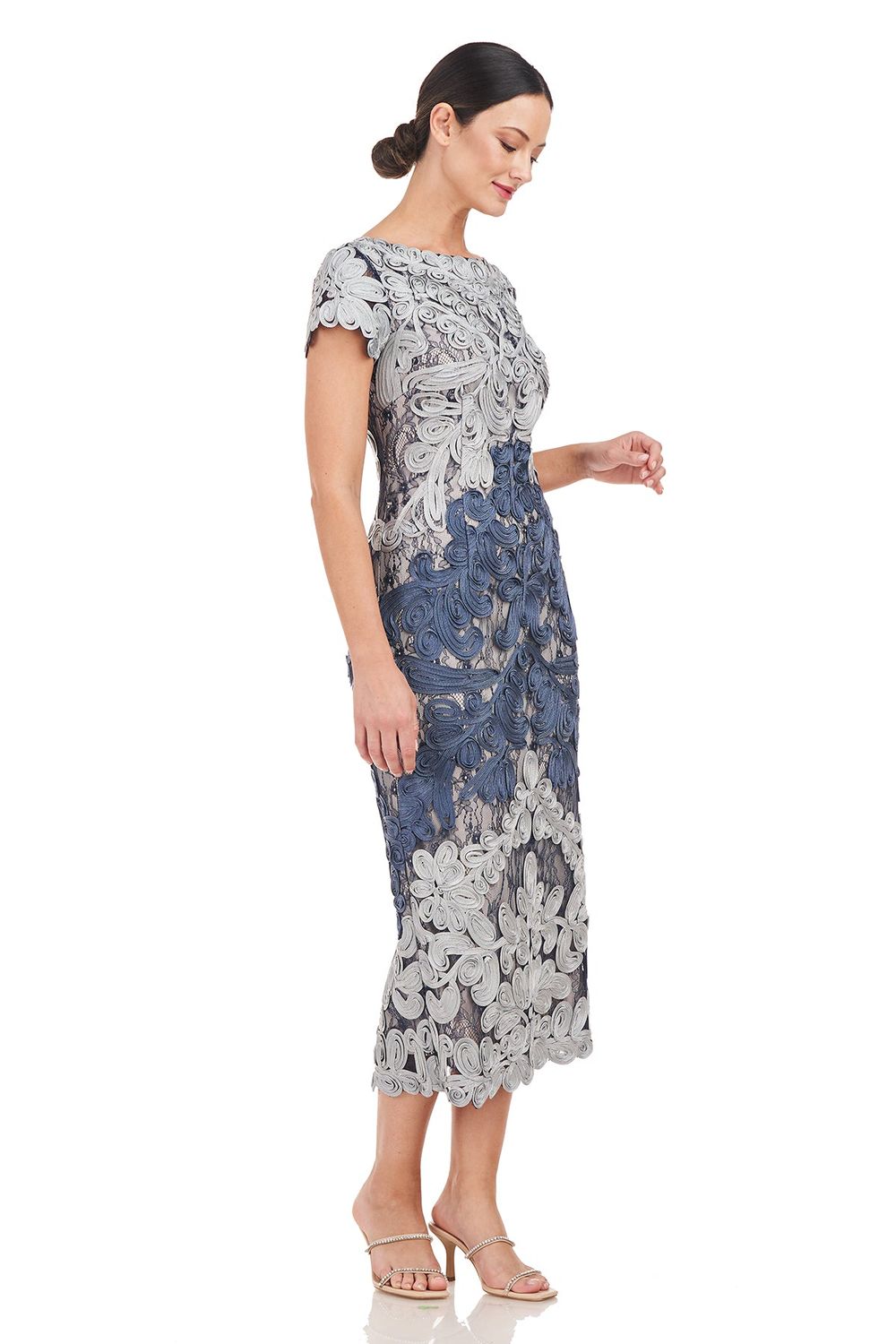 Short sleeve soutache midi, Color: Blue slate, Size: 8