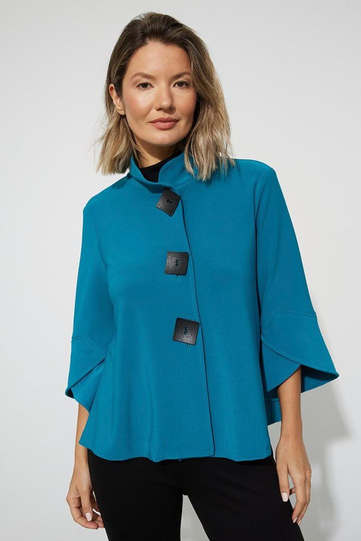 Cape jacket with 3/4 tulip sleeve, Color: French Blue, Size: 10