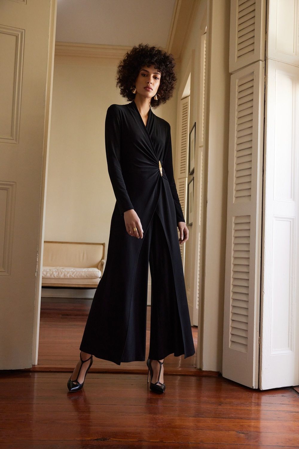 Wrap culotte jumpsuit, Color: Black, Size: 10
