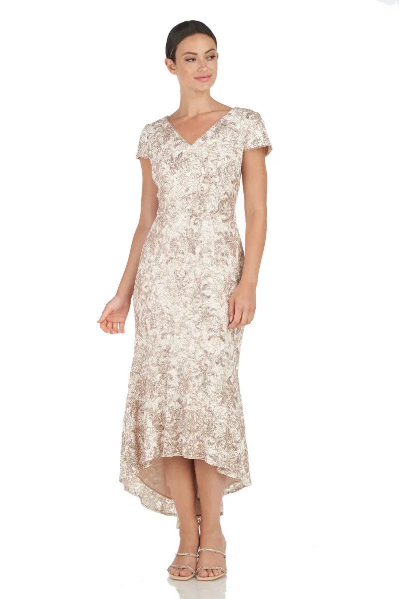 Short sleeve high-low gown, Color: Champagne, Size: 6