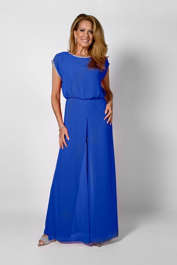 Side diamonte trim jumpsuit, Color: Royal Blue, Size: 16