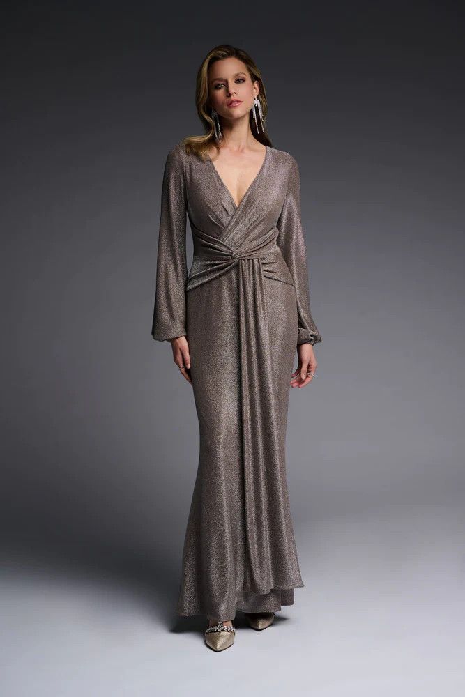 Draped front wrap style gown, Color: Taupe shimmer, Size: 12