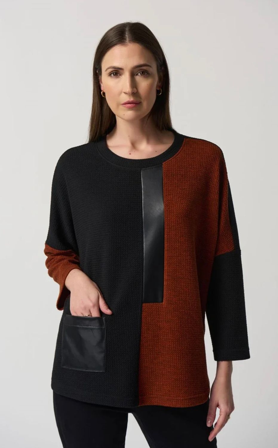 Tandoori black boxy colour block top, Size: 8