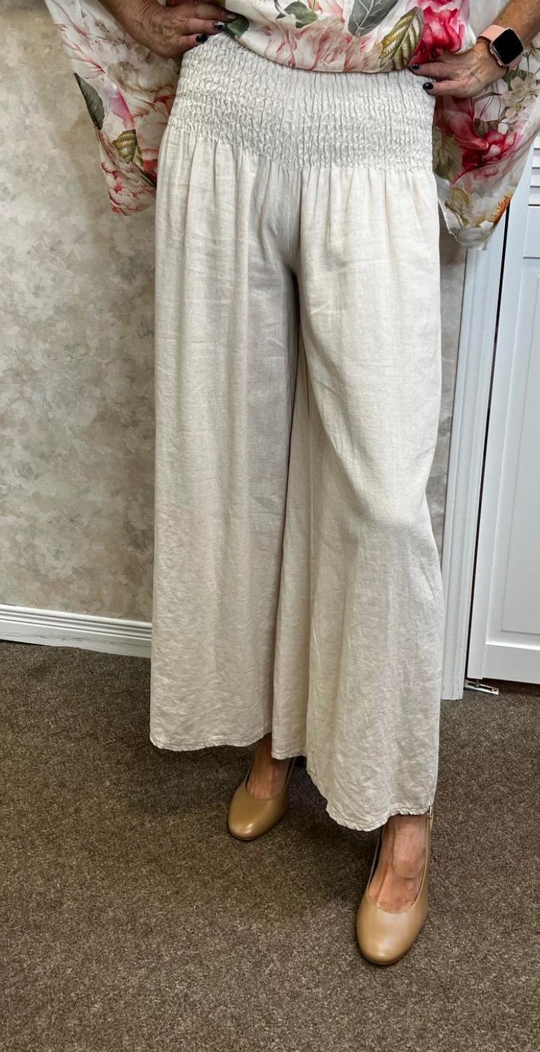Linen wide leg pant, Color: White, Size: S/M