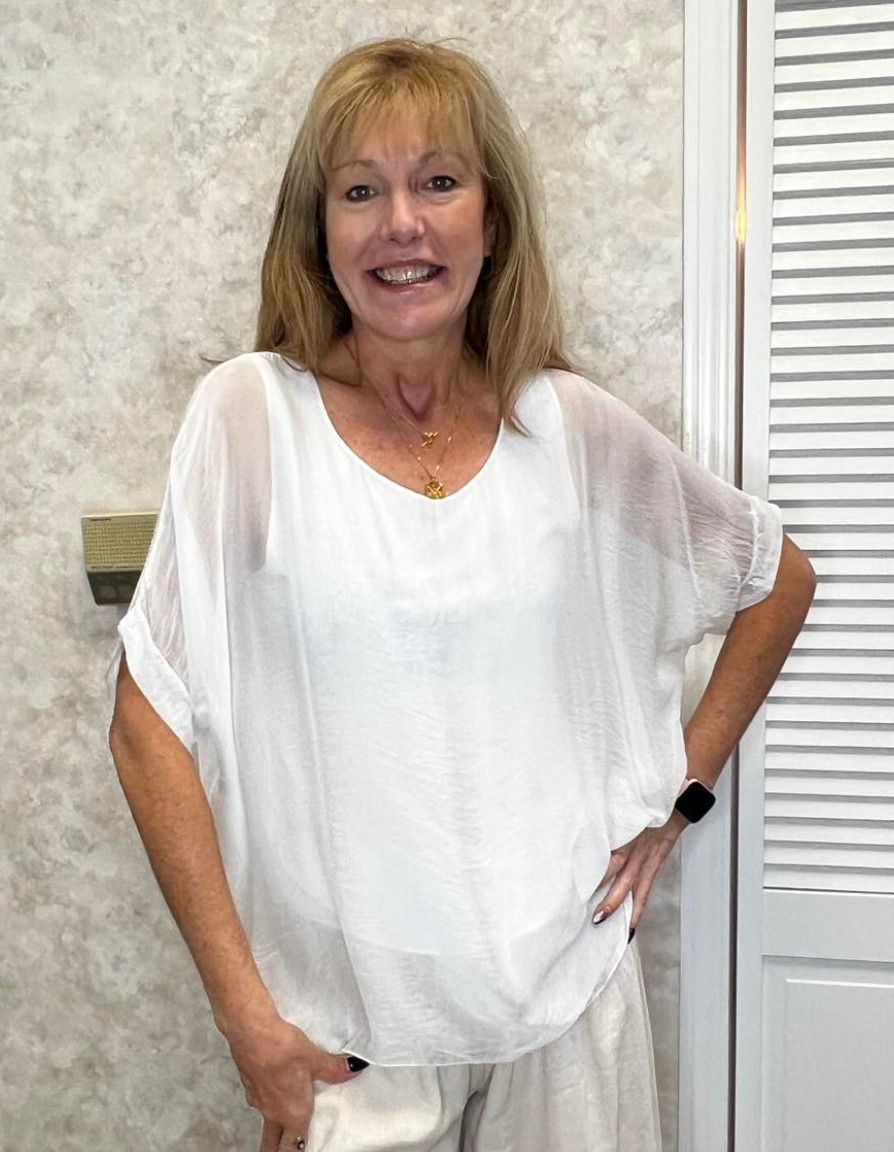 Silk dolman sleeve blouse, Color: White, Size: O/S