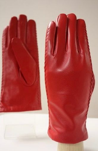Genuine leather gloves with stitch detail, Color: Red, Size: Sm