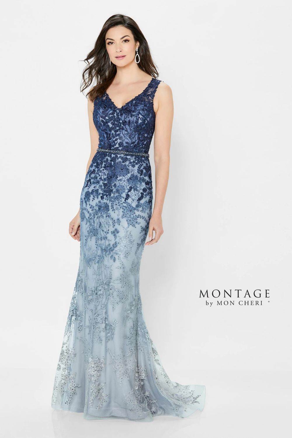 Ombre embroidered lace gown, Color: Navy ombre, Size: 14