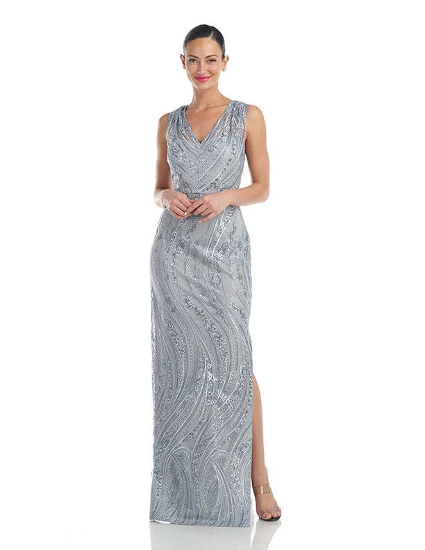 V-neck column dress, Color: Silver, Size: 10