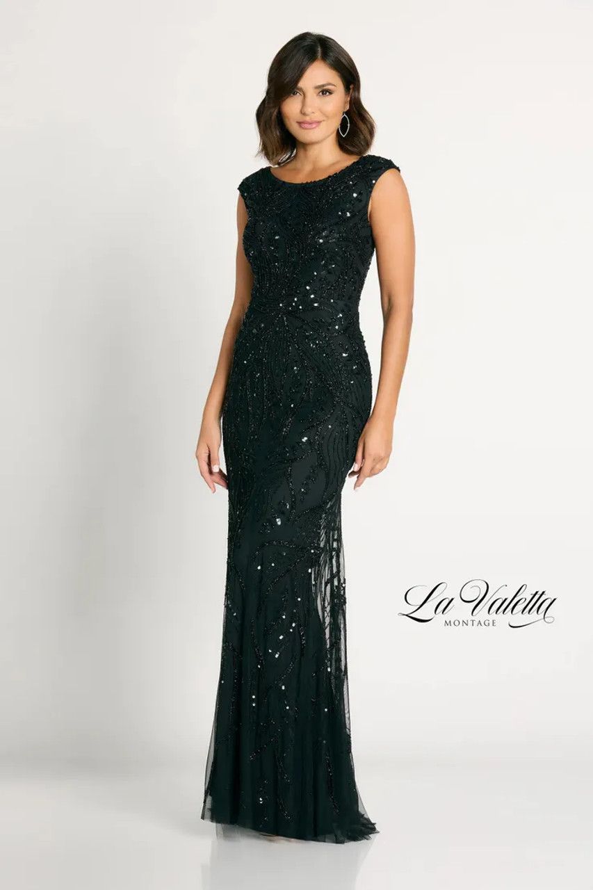 Beaded sleeveless long gown, Color: Black, Size: S