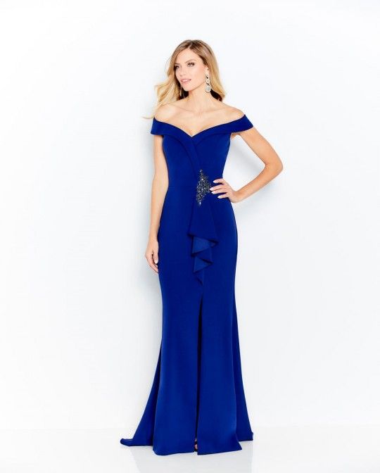 Off the shoulder motif gown, Color: Navy, Size: 8