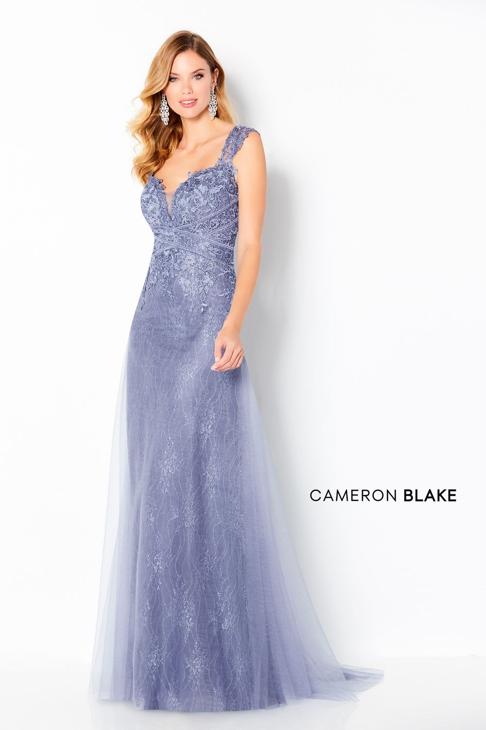 Tulle embroidered lace gown , Color: Delphinum, Size: 10