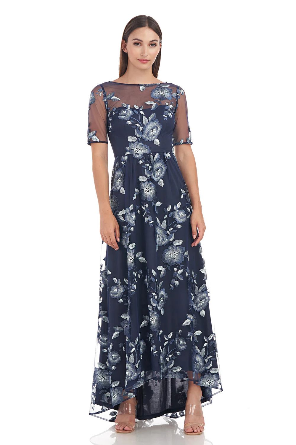 Presley high-low hem gown, Color: Navy/ Aqua, Size: 10