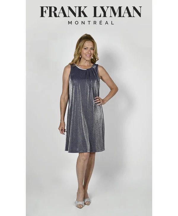 Draped dress with rhinestone neck line, Color: Navy/ Silver, Size: S