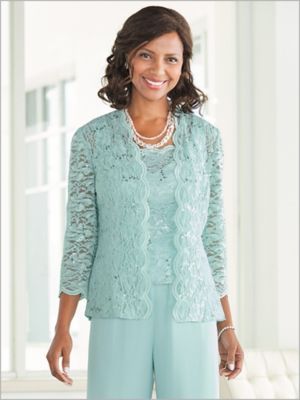 Mock neck twin set , Color: Sea foam, Size: M