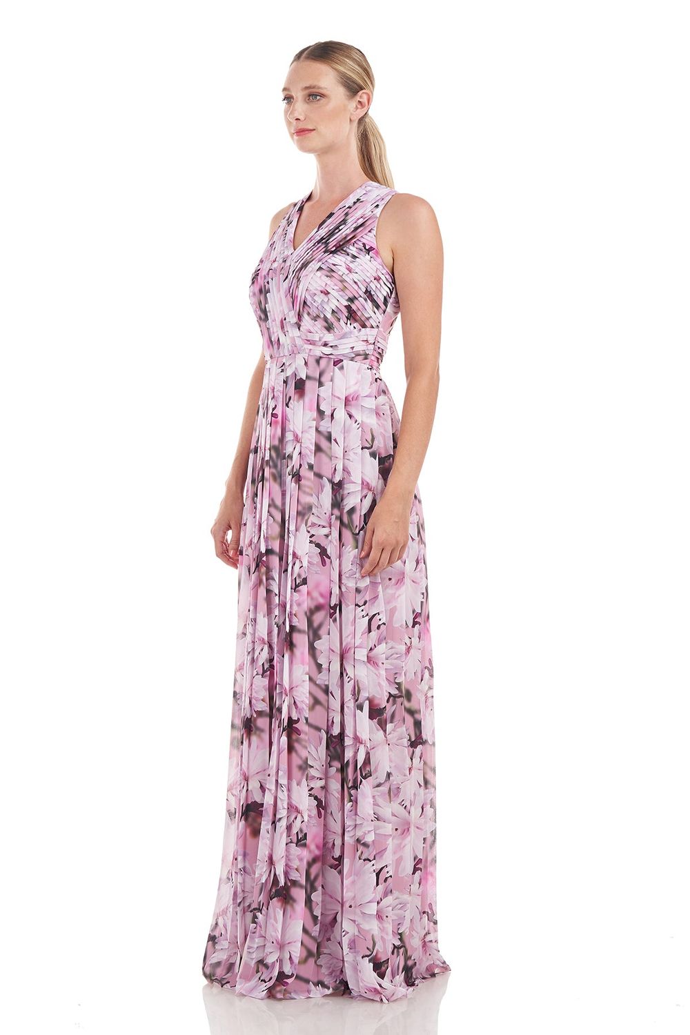 Magnolia print pleated gown , Color: Pink mauve, Size: 12
