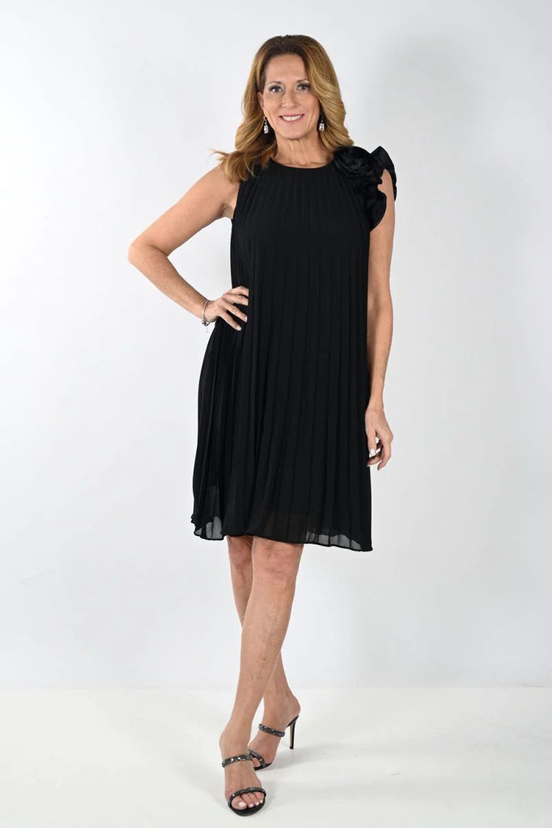 Sleeveless  pleat dress, Color: Black, Size: 10