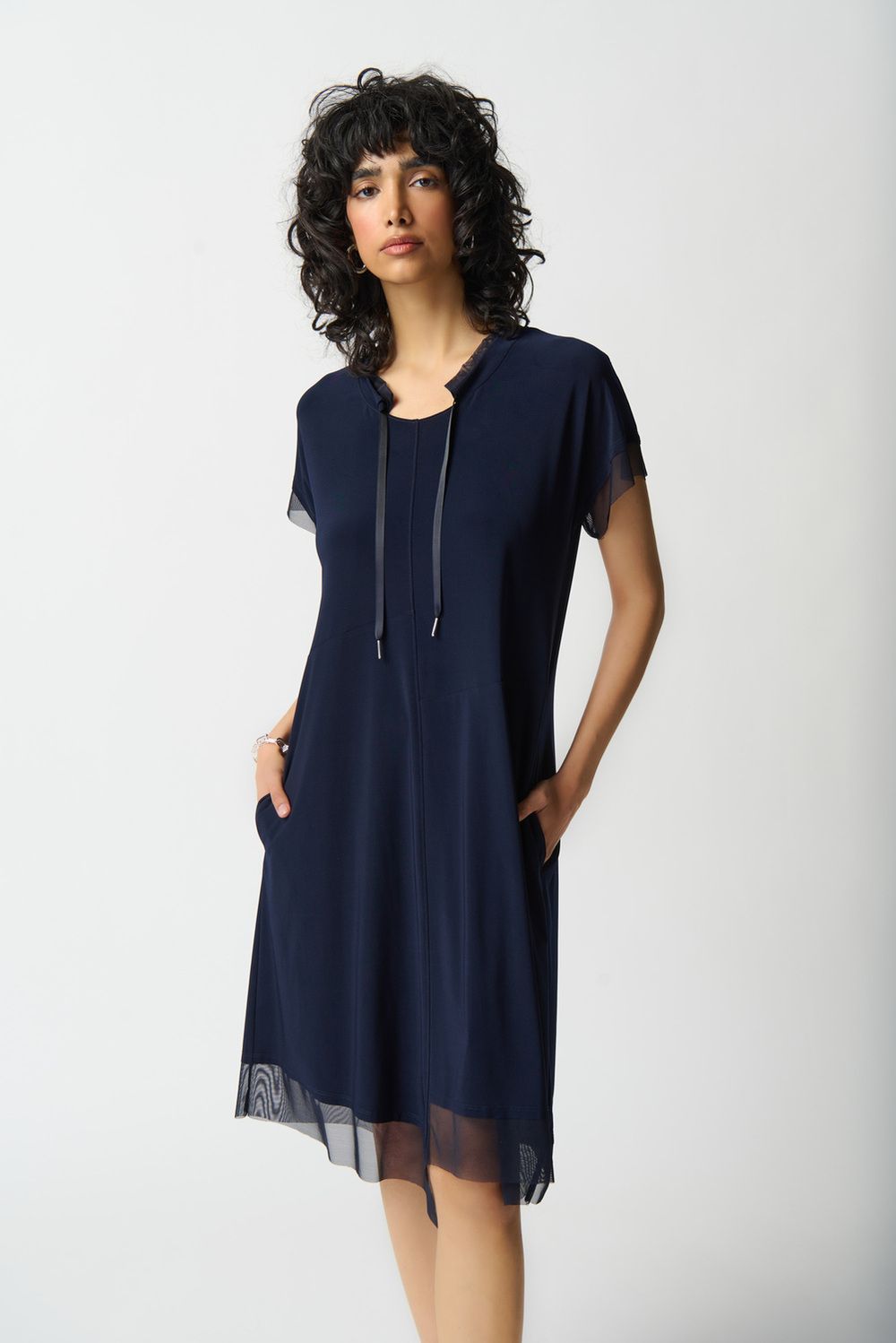 Drawstring tulle dress, Color: Midnight, Size: 10