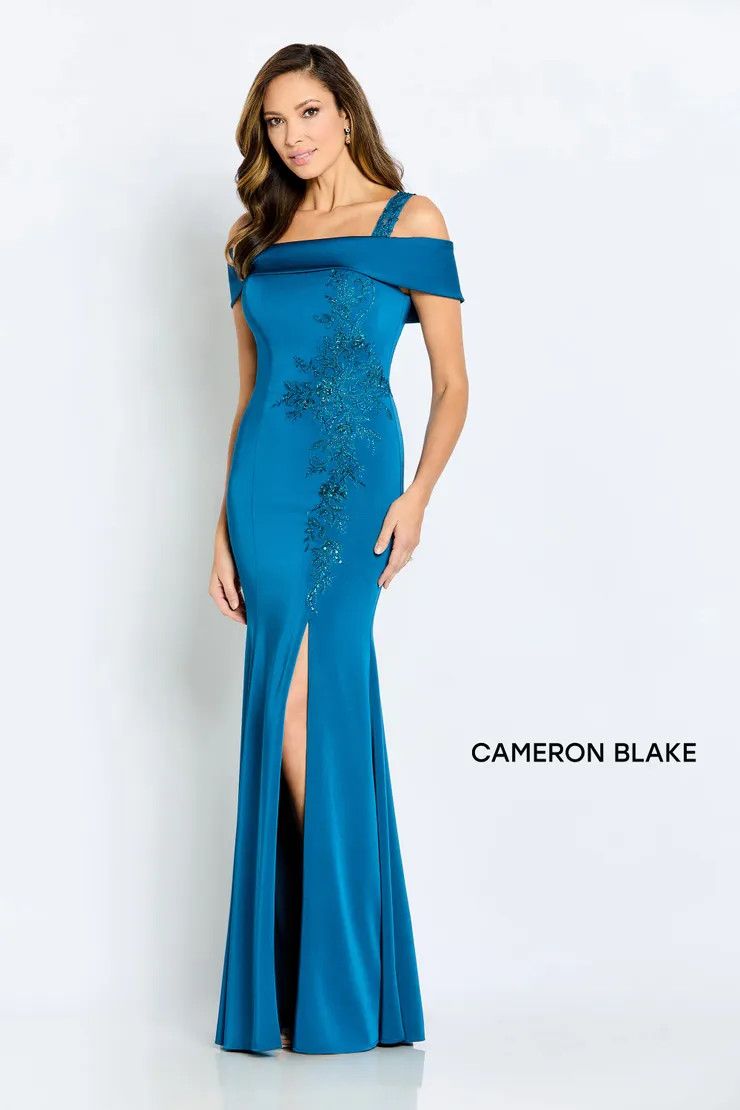 Cold shoulder fitted w/ slit gown, Color: Teal, Size: 16