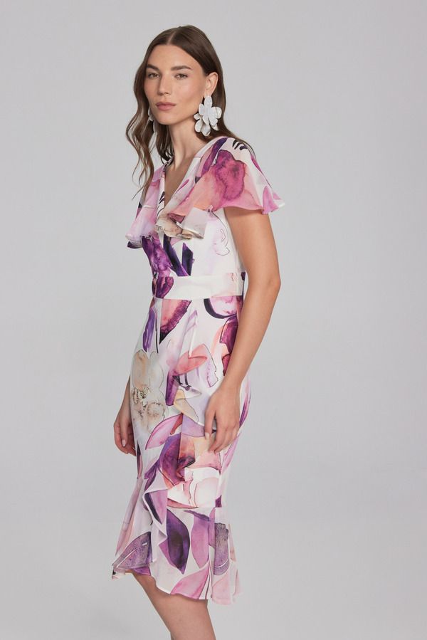Floral print wrap dress, Color: Vanilla/ Multi, Size: 4