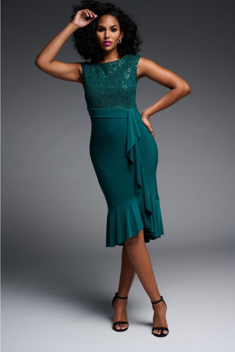 Lace bodice ruffle skirt dress, Color: Rainforest, Size: 6