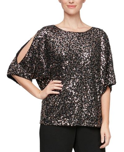 Cold shoulder sequin blouse , Color: Black/ copper, Size: XL