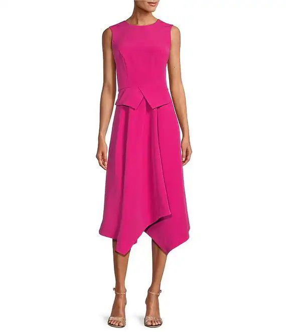 Sleeveless asymmetric peplum midi, Color: Magenta, Size: 6