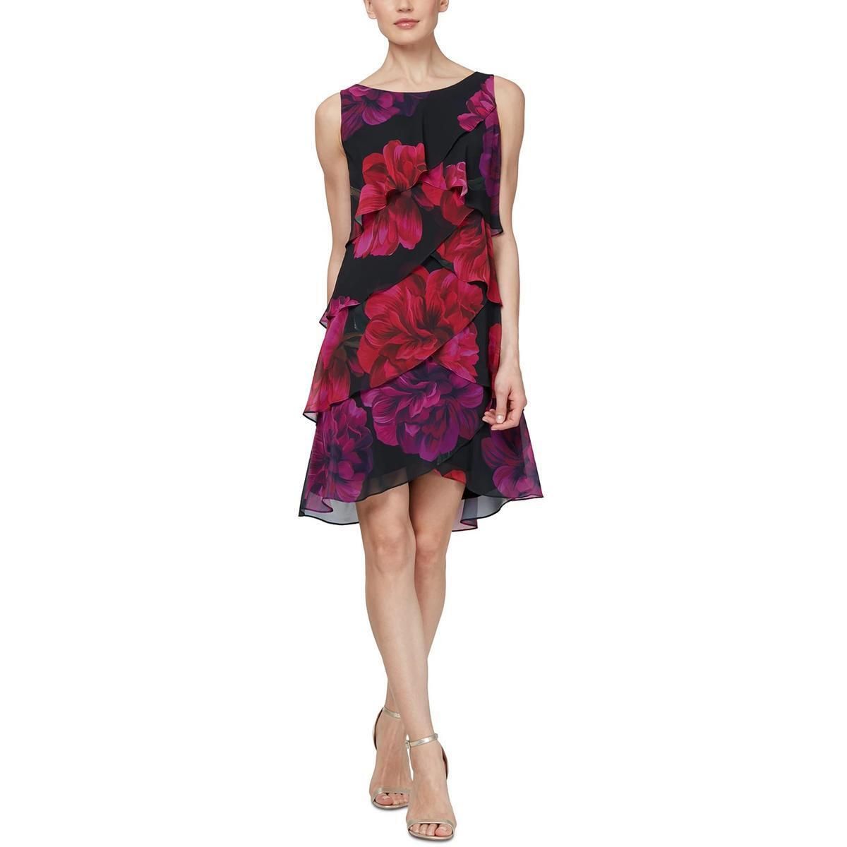 Floral flutter dress, Color: Black/ multi, Size: 6