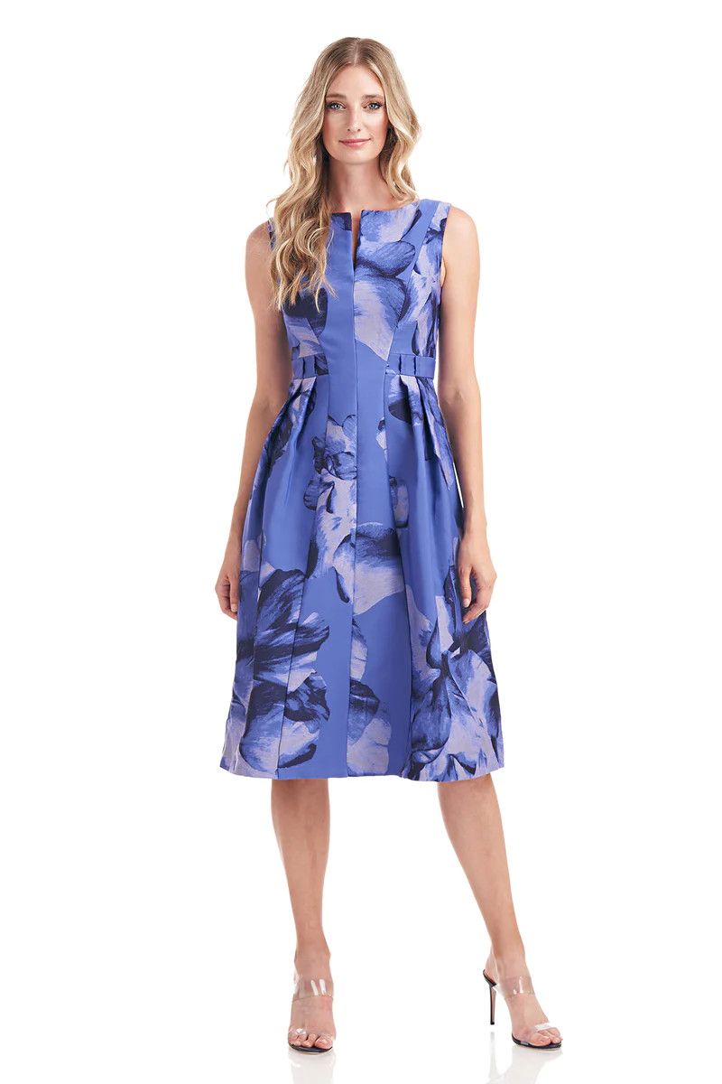 Large scale floral print dress, Color: Blue Lavender, Size: 8