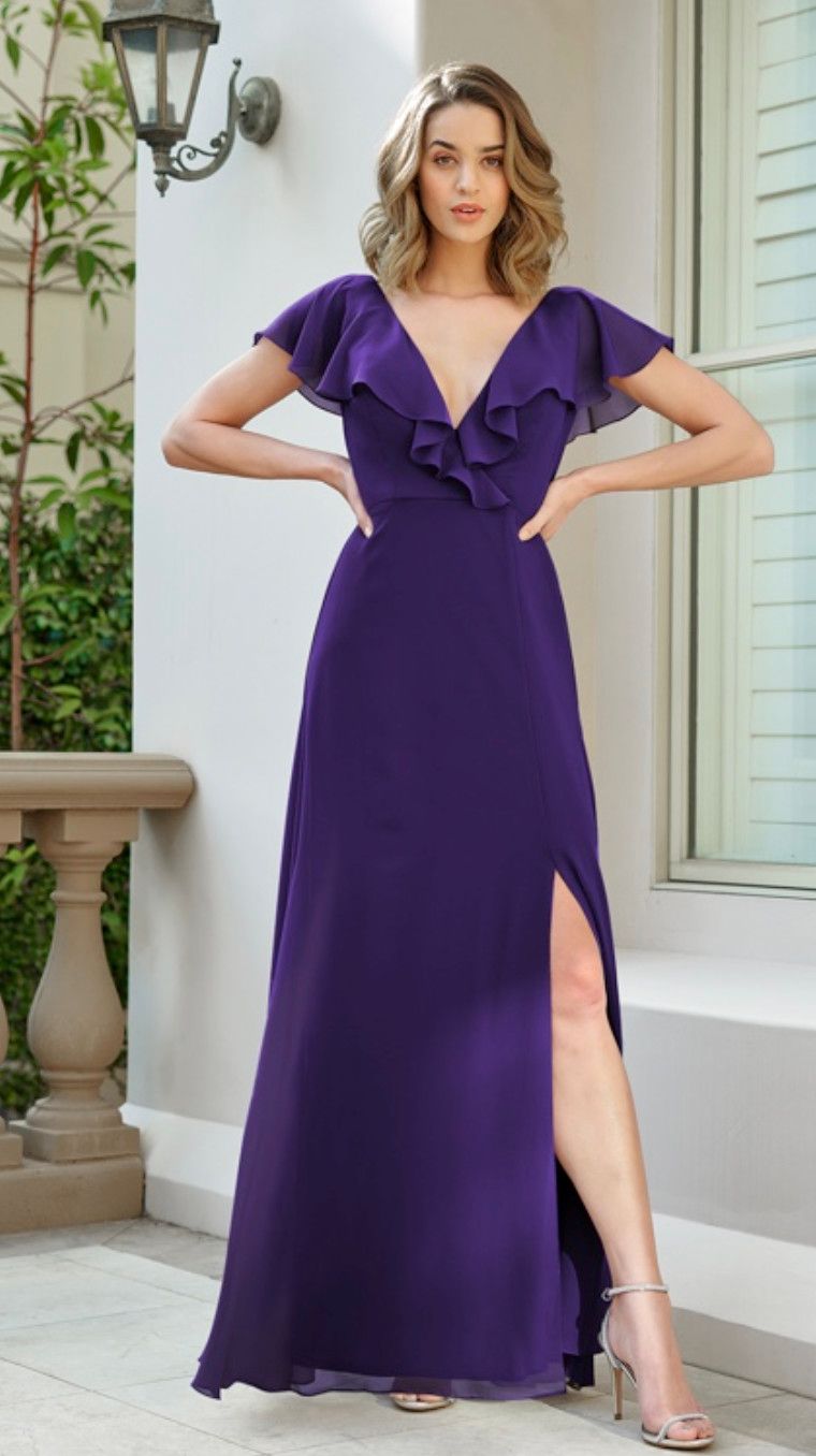 Ruffled v-neck gown, Color: Concord Grape, Size: 8