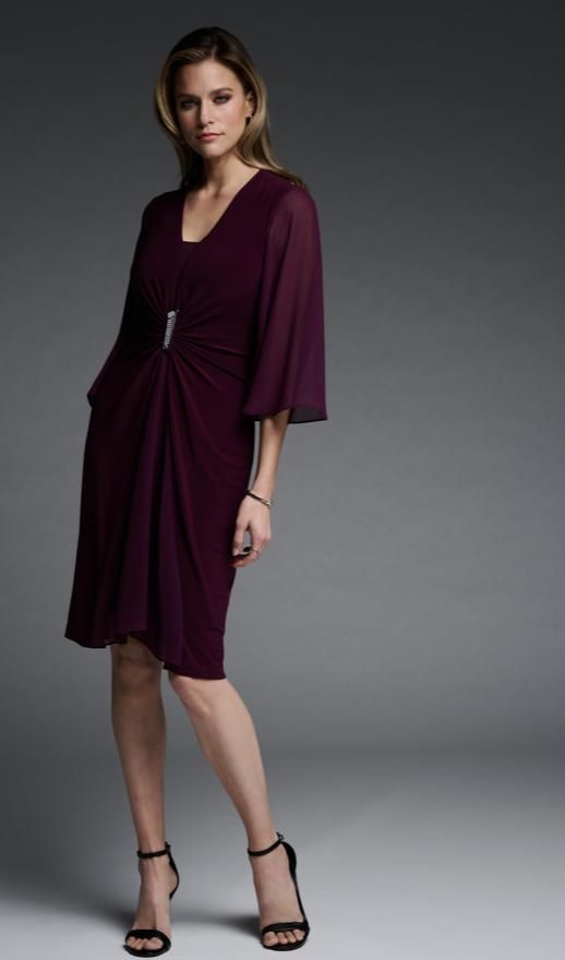 Silky dress w/ chiffon sleeve, Color: Mulberry, Size: 10
