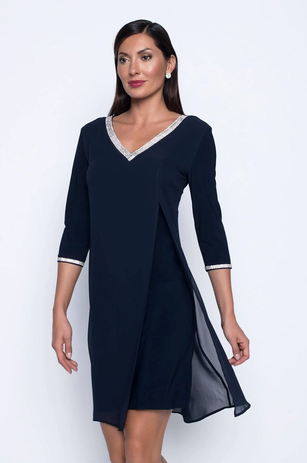 Layered dress w/ rhinestone trim, Color: Midnight, Size: M