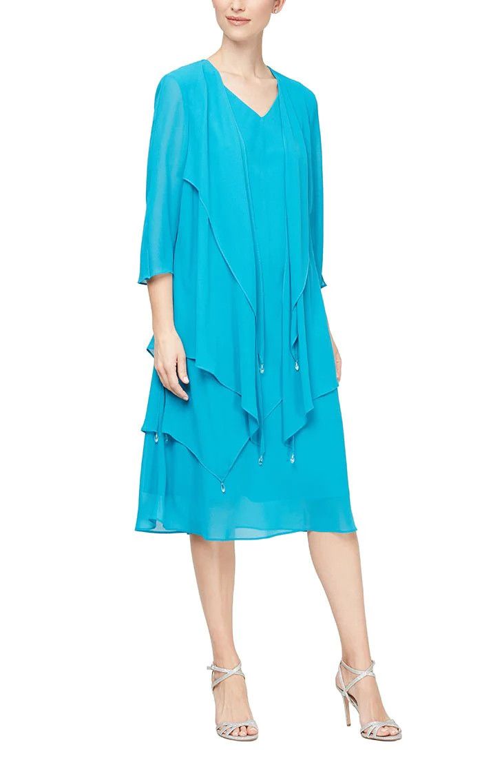 Chiffon 2pc Jacket and dress, Color: Ocean, Size: 16