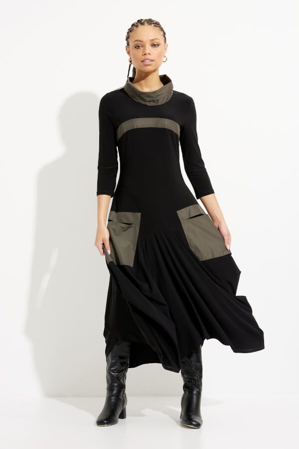 Cowl neck pocket detail dress , Color: Avocado / black, Size: 12