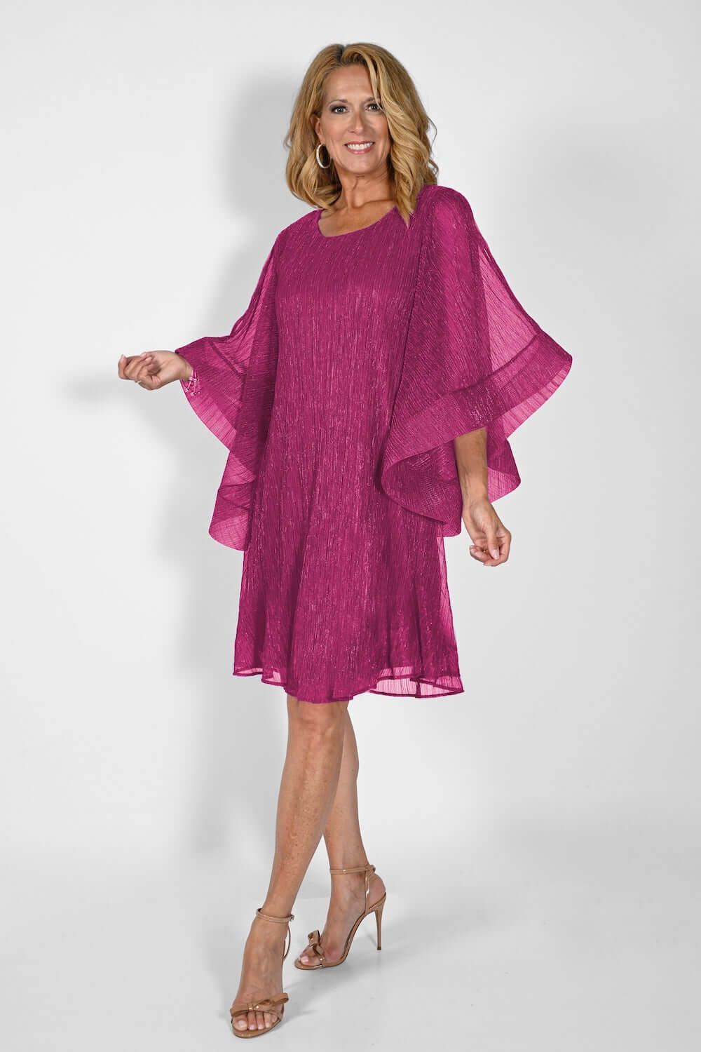 Angel sleeve shimmer midi, Color: Fuchsia, Size: 18