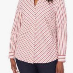 Stripe fit &amp; flare blouse, Color: Pink/ white, Size: 10