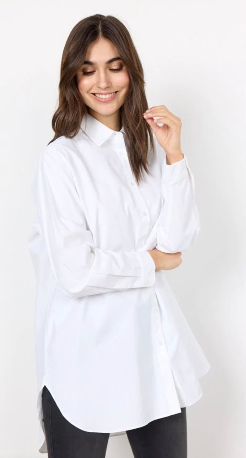 Shaped button up blouse, Color: white, Size: M