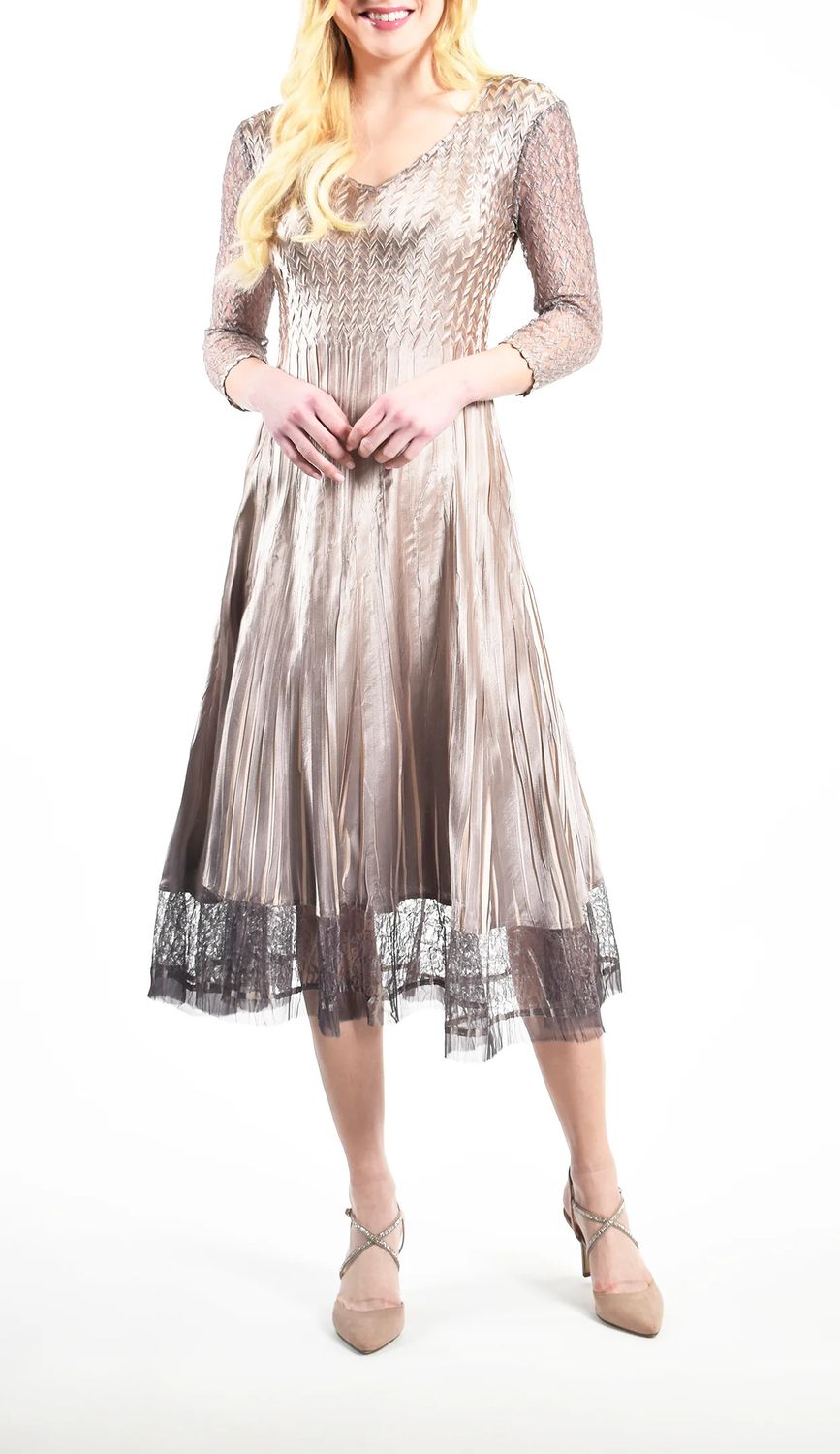 Lace sleeve charmeuse dress, Color: Beach Cafe, Size: XL