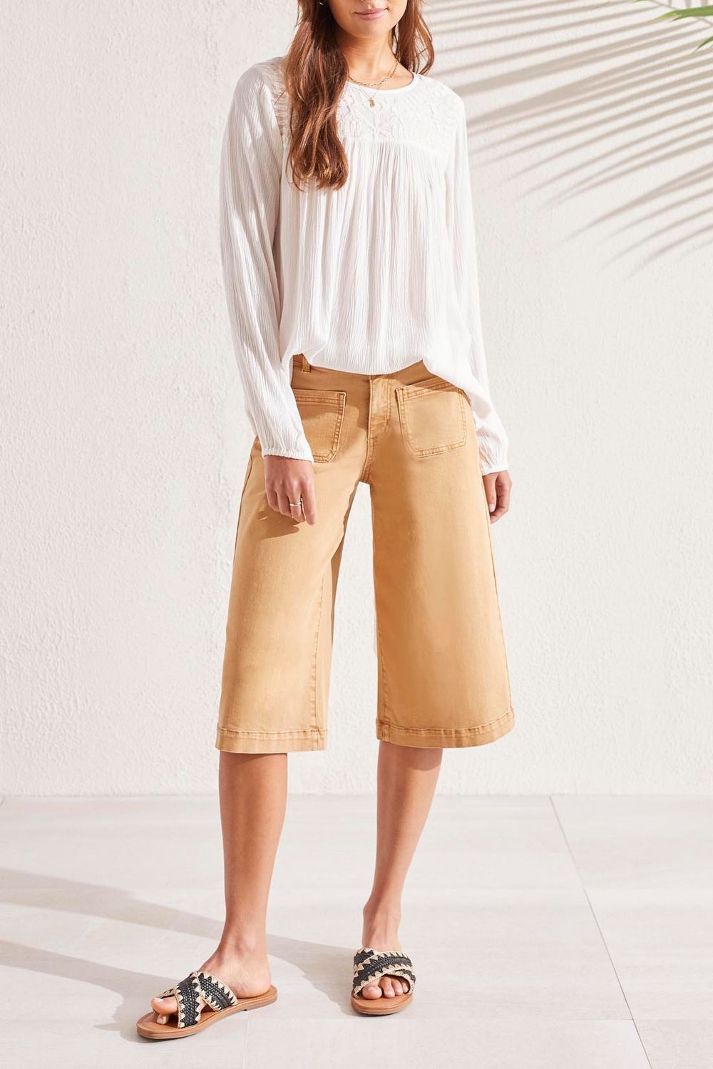 Embroidered yoke blouse , Color: Sandust, Size: S