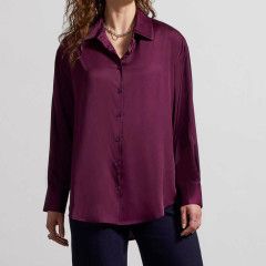 Shadow satin button up blouse, Color: Black Orcid, Size: S